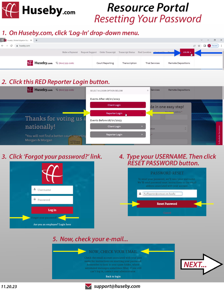 Huseby Resource Portal - Resetting Password